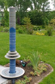 Keramikbrunnen hochwertig vom Künstler, auch für Terrasse und Balkon blau-grau
